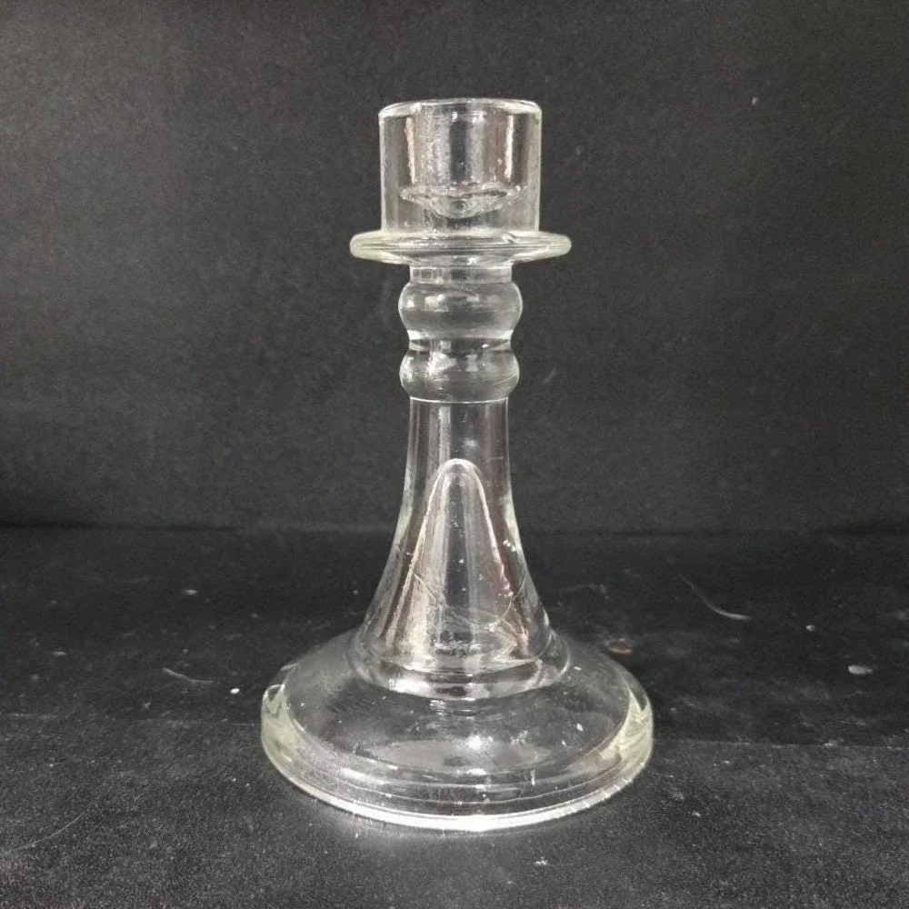 Clear Glass Candlestick Holder, Antique Single Candle Stick, Vintage Replacement